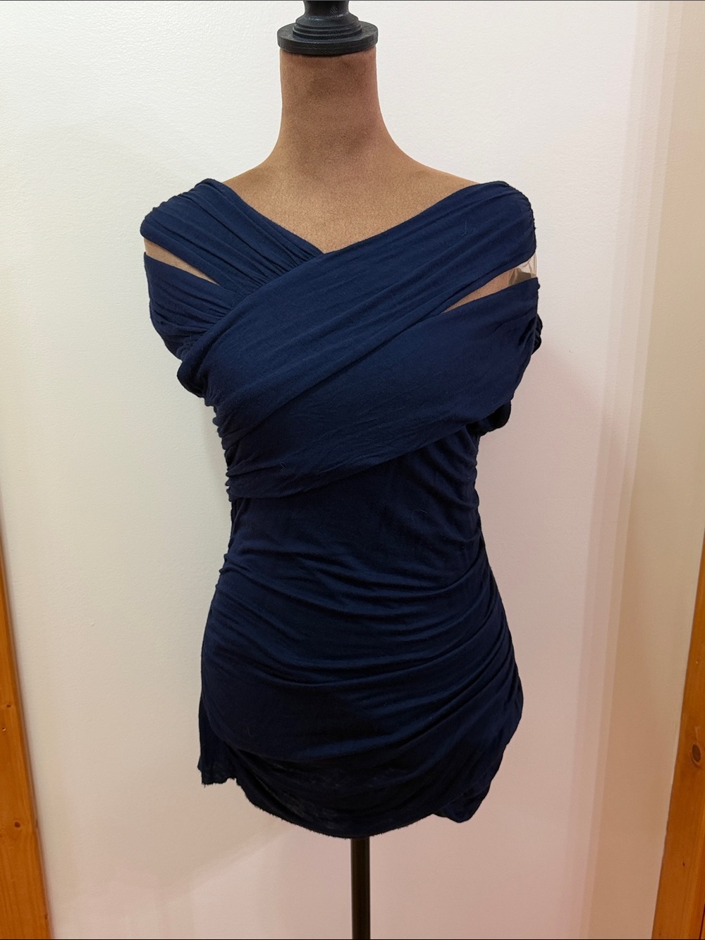 Bailey 44 Navy Off-Shoulder Wrap Crisscrossed Draped Top Like New Medium